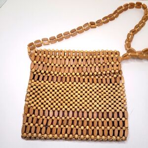 Beaded Wood Shoulder Bag Purse Unique